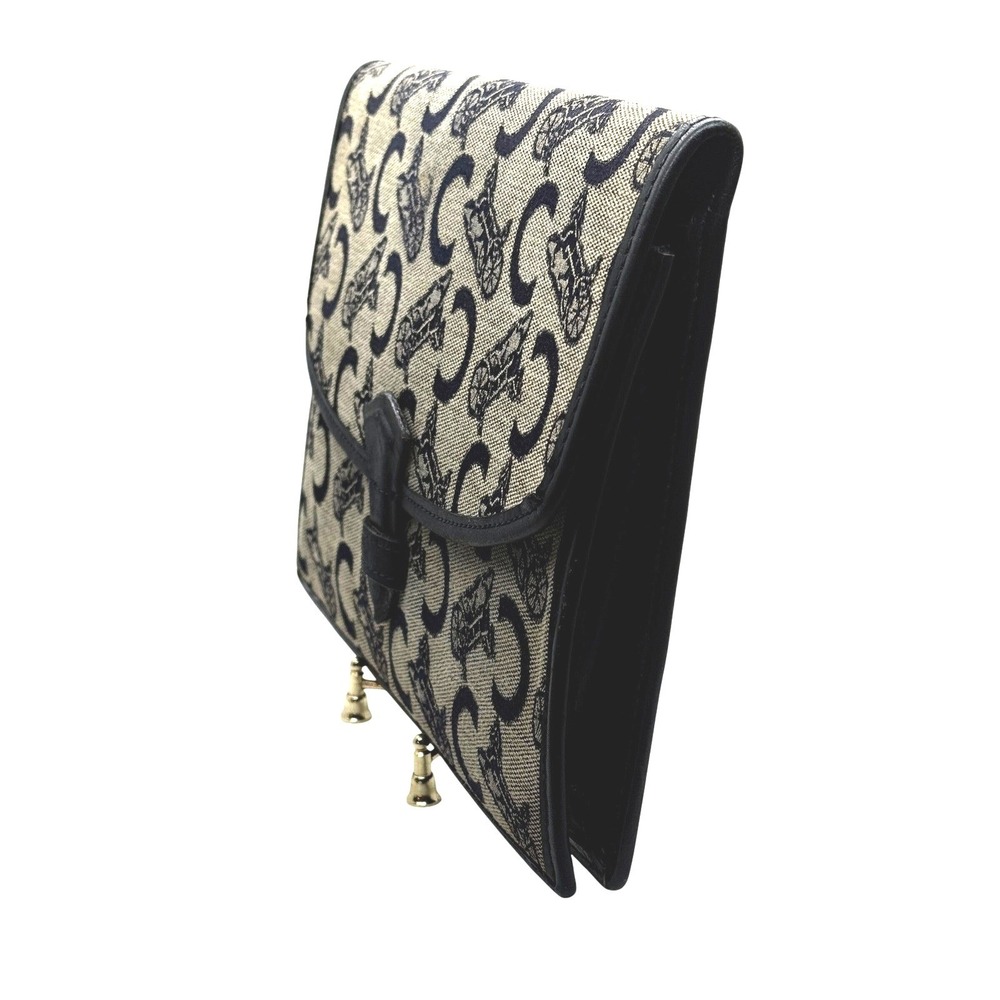 Celine Vintage Canvas Leather Trimmed Clutch Bag Monogram blue cream tan - Picture 3 of 11